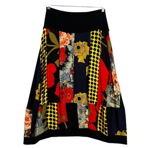 HARARI Patchwork Floral Polka Dot Silk Midi Skirt Size M Art To Wear Artsy